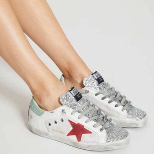 GOLDEN GOOSE White/Silver/Red STAR SUPERSTAR SNEAKERS 36